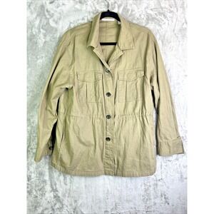 Uniqlo Utility Jacket Women Medium Olive Linen Cotton Safari Chore Coat 427065